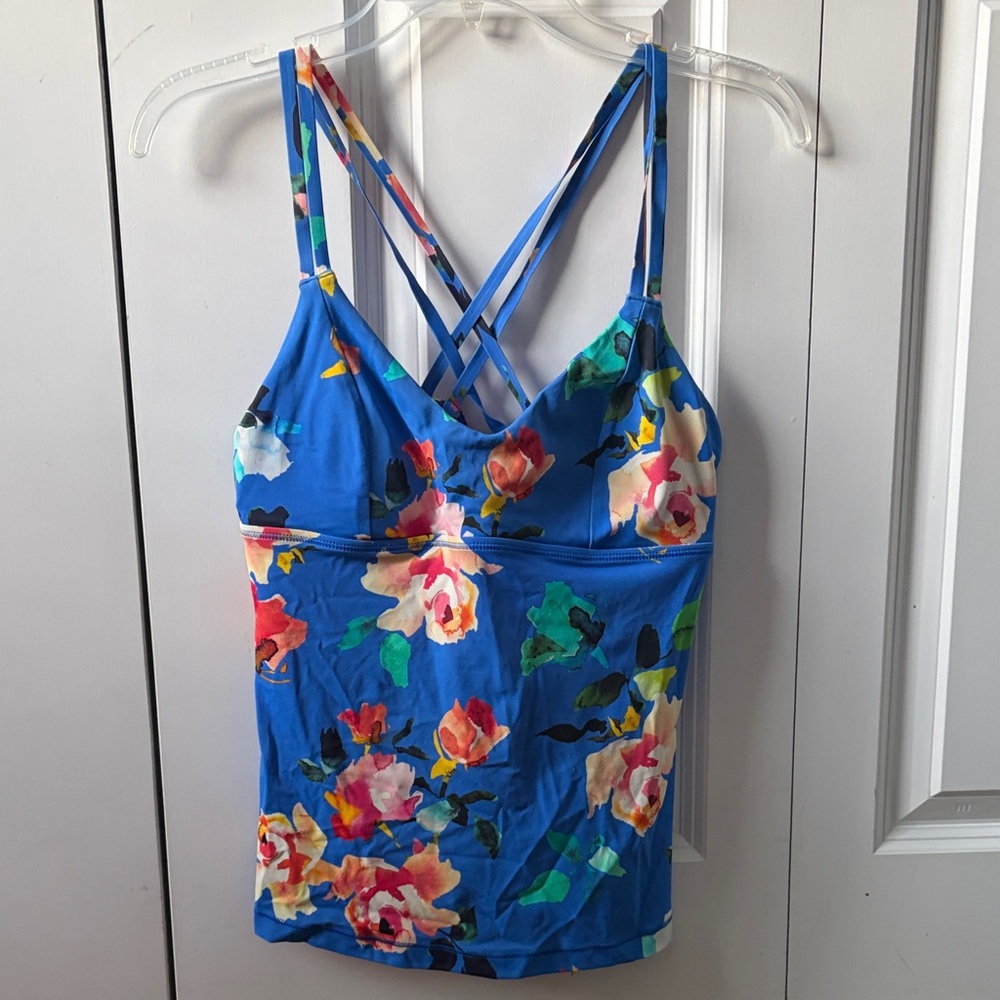 Atheta Floral Blue Strappy Women's Tankini Top Size Small